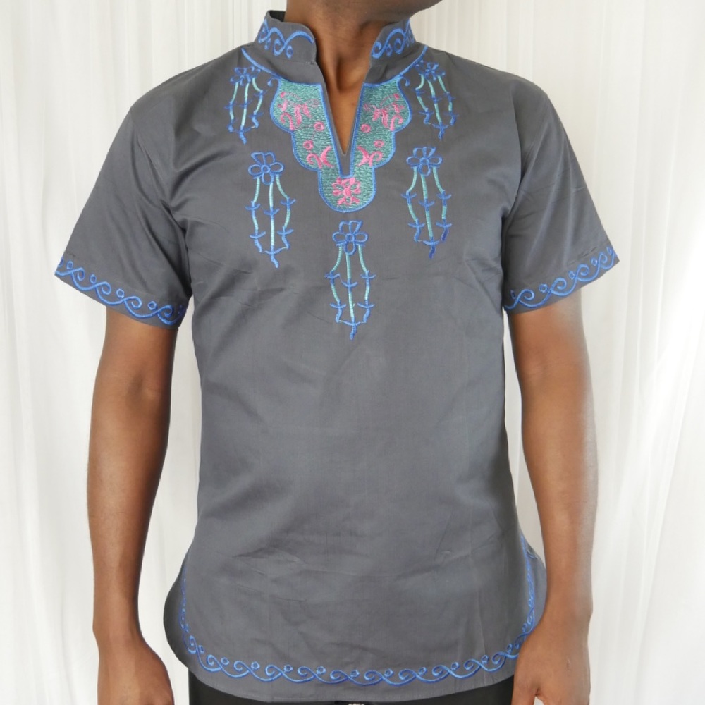 Men's African Embroidered Dashiki  - Dark Grey